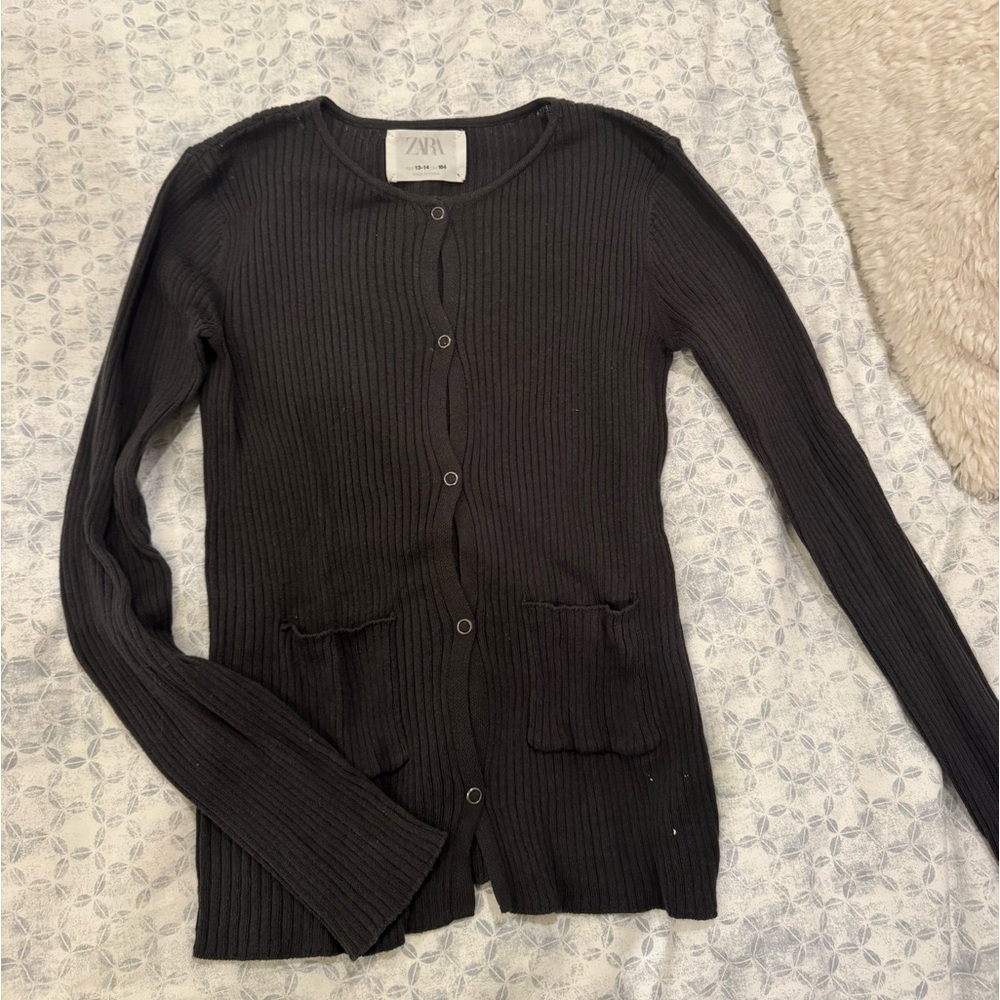 charcoal gray ribbed zara kids thin sweater